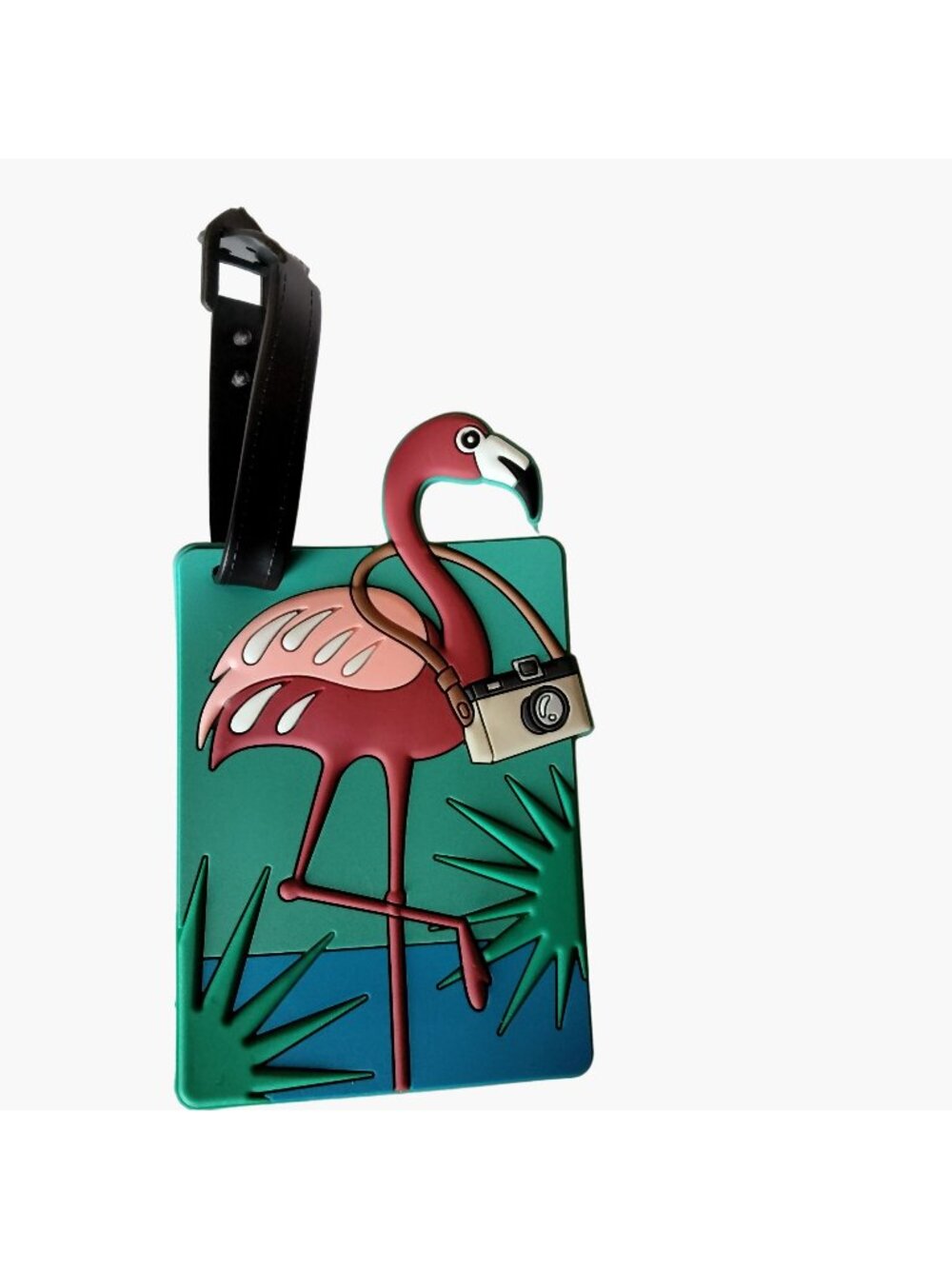 Luggage ID Tag Flamingo Camera Travel Adjustable Strap Turquoise Pink